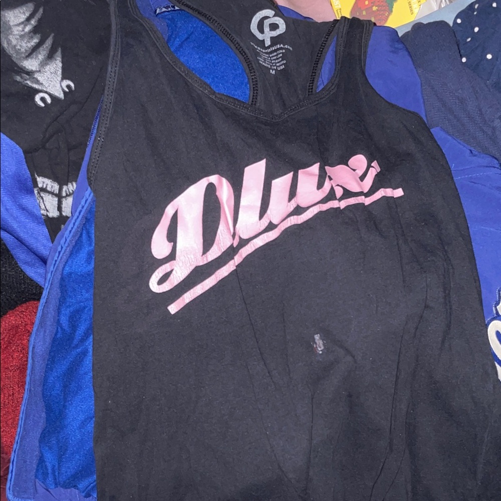 DP Luxe Black Muscle Tank with Pink Logo